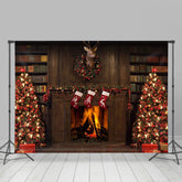 Lofaris Warm Christmas Wreath And Trees Happy Holiday Backdrop